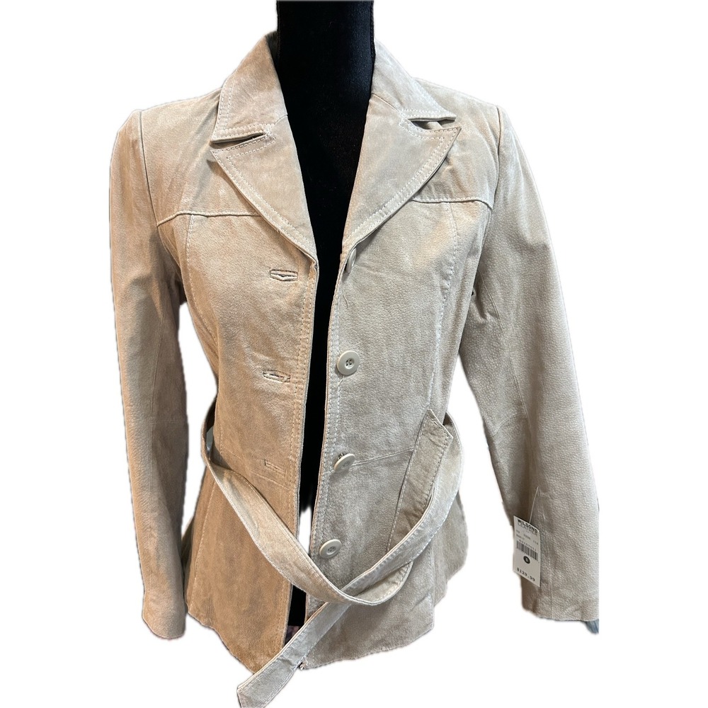 Wilsons Leather Womens S NWT Genuine Suede Belted Jacket Tan Beige Y2K Blazer